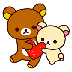 Rilakkuma and Korilakkuma holding a heart.