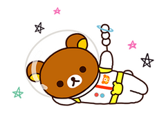 Rilakkuma in a space suit, relaxing on his side